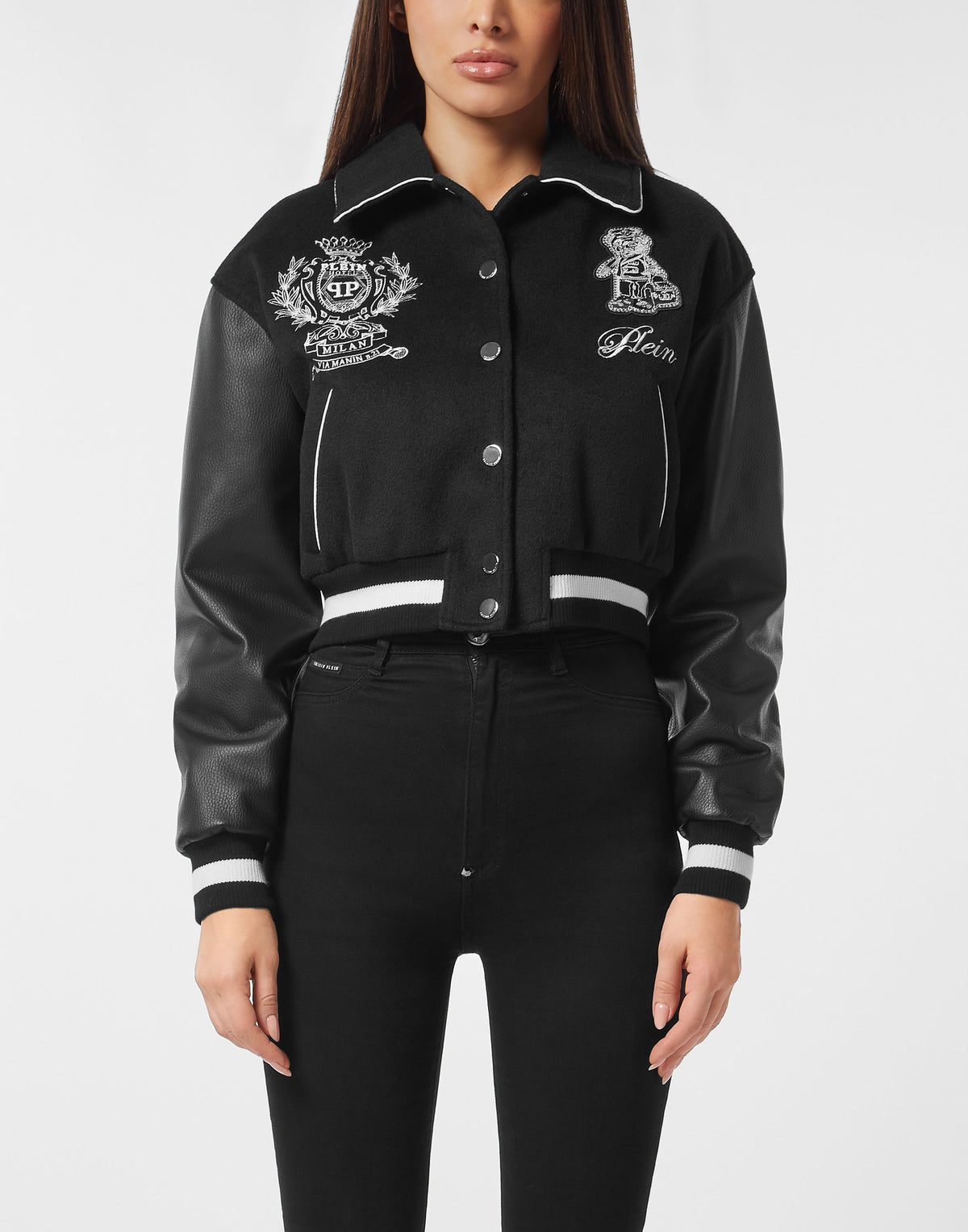 Philipp Plein｜Wool and Leather College Bomber Teddy 女款夾克