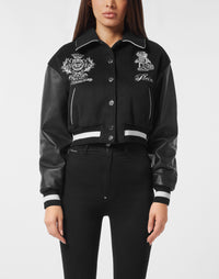 Philipp Plein｜Wool and Leather College Bomber Teddy 女款夾克