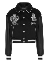 PHILIPP PLEIN Wool and Leather College Bomber Teddy