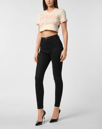 Philipp Plein｜Cropped Fitted T-Shirt Patch Signature 女款T恤