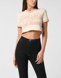 Philipp Plein｜Cropped Fitted T-Shirt Patch Signature 女款T恤