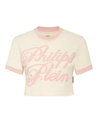 PHILIPP PLEIN Cropped Fitted T-Shirt Patch Signature