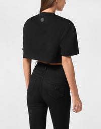 Philipp Plein｜Cropped T-Shirt Crystal Signature 女款T恤