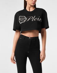 Philipp Plein｜Cropped T-Shirt Crystal Signature 女款T恤
