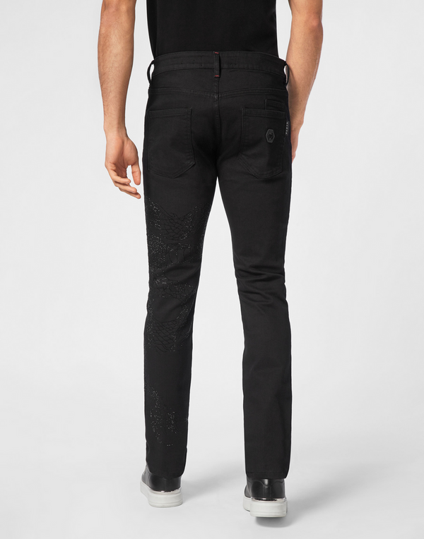 Philipp Plein｜Denim Trousers Super Straight Cut Dragon Strass 男款牛仔褲