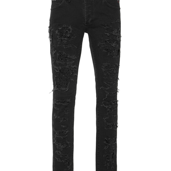 Philipp Plein｜Denim Trousers Rock Star Strass 男款水鑽破損牛仔褲