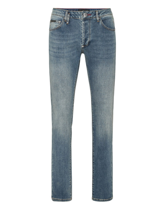 Philipp Plein Super Straight Cut Studs 淺藍色鉚釘直筒牛仔褲 男款正面