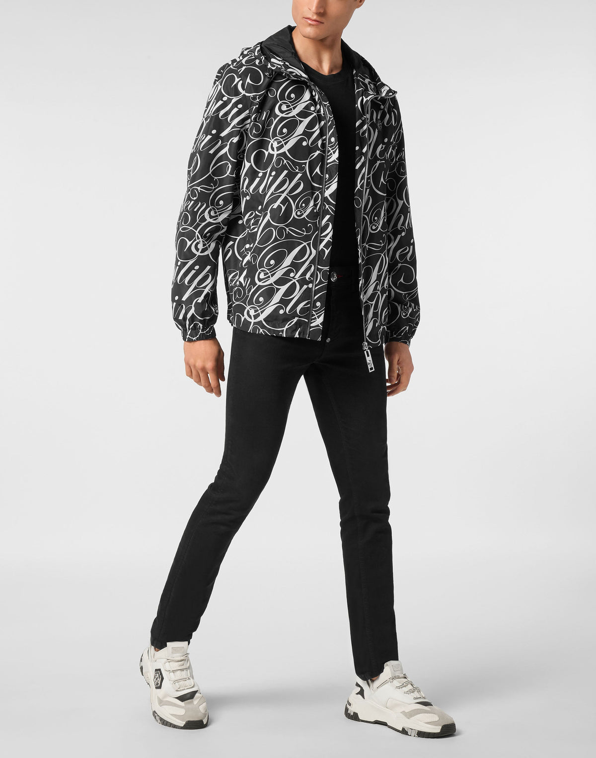 Philipp Plein 男款印花連帽外套穿搭示範 189cm L號