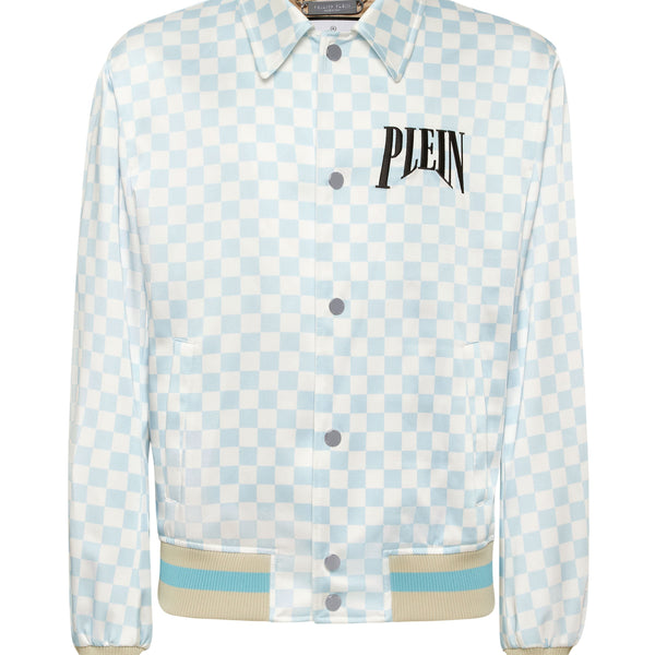 Philipp Plein｜Satin Coster Jacket Supercars Checkered 棋盤格緞面外套 男款