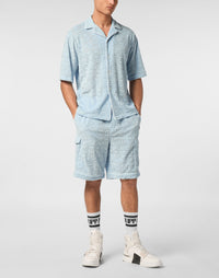 Philipp Plein Bowling Fit Jacquard Monogram 粉藍男款穿搭示範 189cm L號