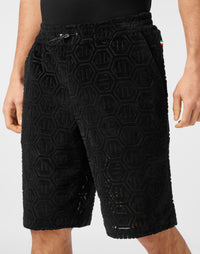 Philipp Plein Short Trousers 金屬D型環黑色抽繩腰頭細節特寫