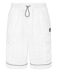 Philipp Plein Short Trousers Monogram 白色六角PP浮雕壓花寬鬆短褲 男款正面