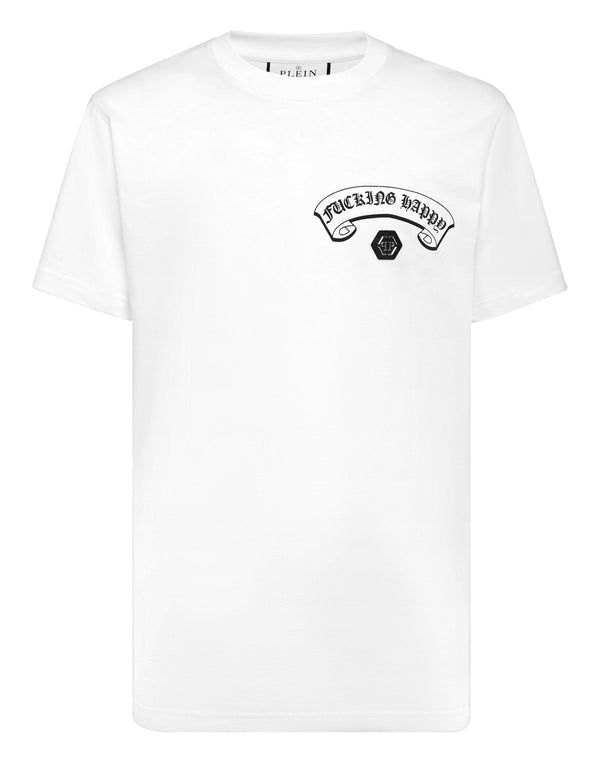 Philipp Plein T-shirt Gothic Plein 白色Fucking Happy哥德弧形印花圓領T恤 男款正面