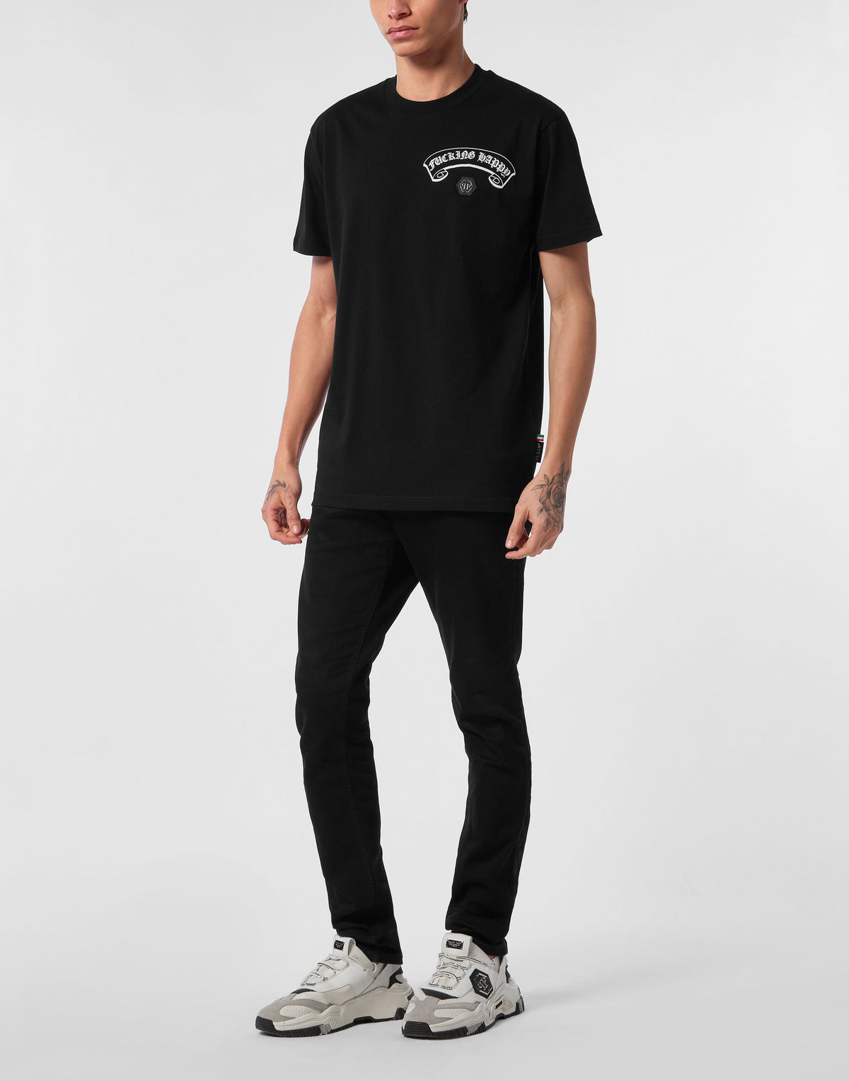 Philipp Plein Gothic Plein 男款黑色2XL T恤穿搭示範 189cm