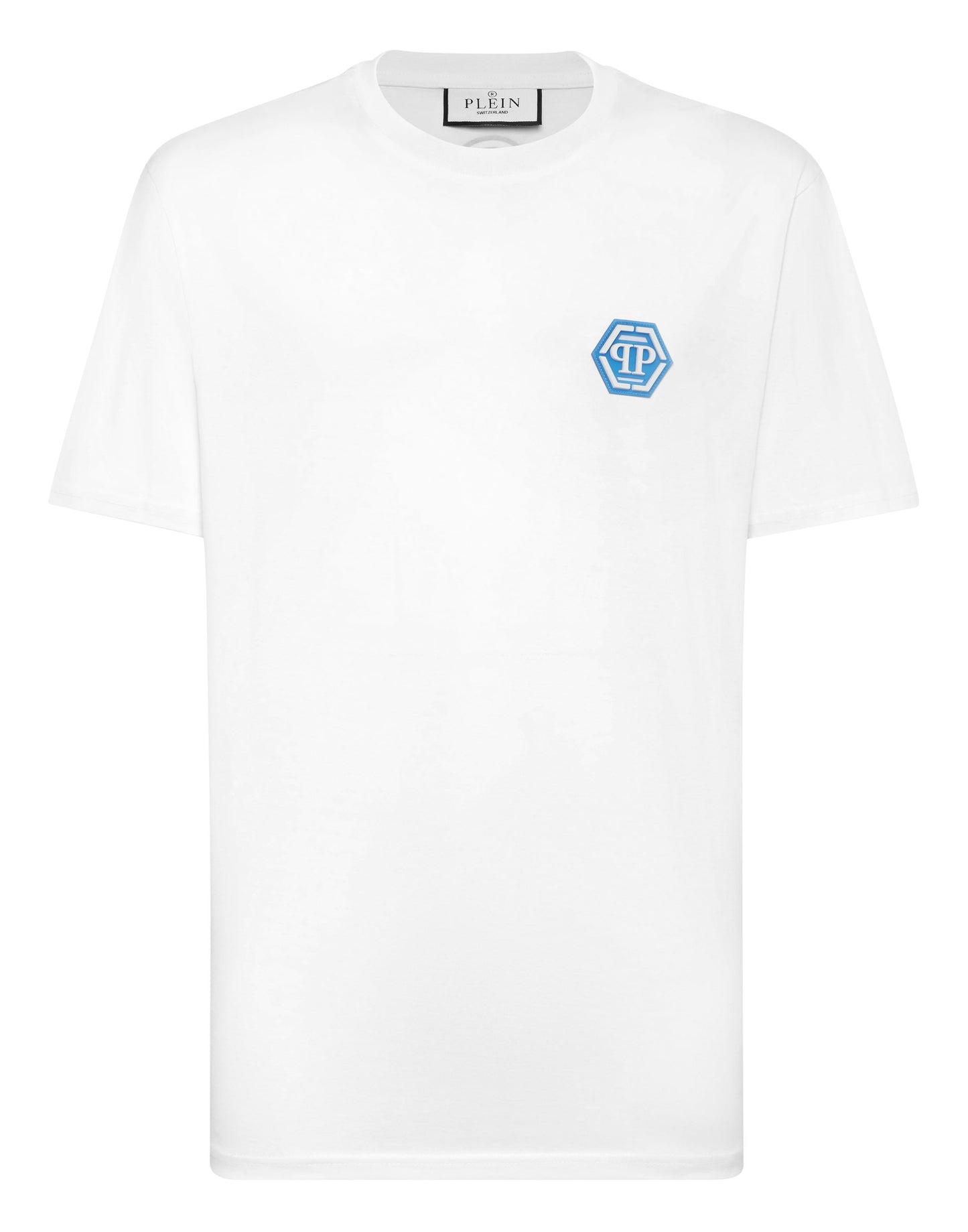 Philipp Plein Jersey T-shirt Iconic Plein 白色藍色六角PP徽章圓領T恤 男款正面