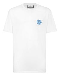 Philipp Plein Jersey T-shirt Iconic Plein 白色藍色六角PP徽章圓領T恤 男款正面