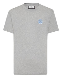 Philipp Plein Jersey T-shirt Iconic Plein 灰色藍色六角PP徽章圓領T恤 男款正面