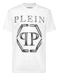Philipp Plein Jersey T-shirt Strass Hexagon 白色超大手繪草稿風PLEIN六角PP Logo水鑽T恤 男款正面
