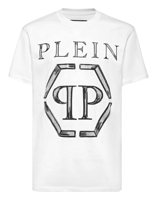 Philipp Plein Jersey T-shirt Strass Hexagon 白色超大手繪草稿風PLEIN六角PP Logo水鑽T恤 男款正面