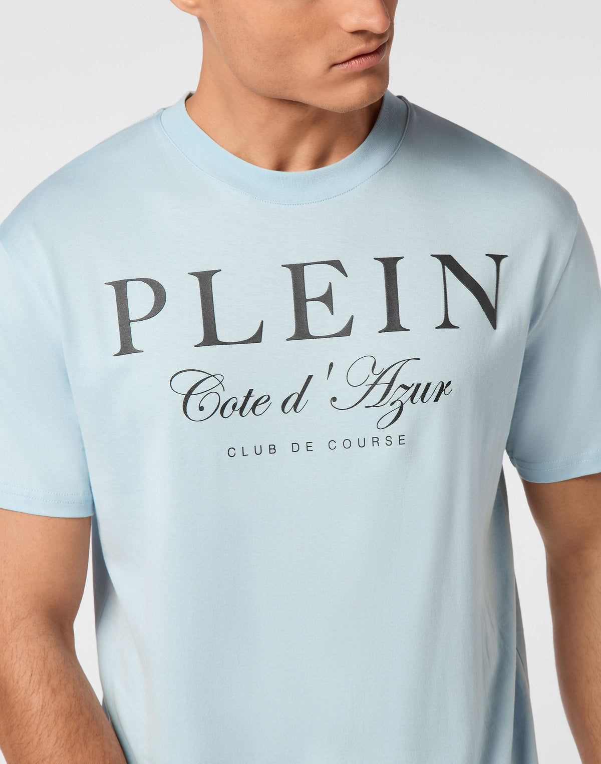 Philipp Plein T-shirt Club The Course 粉藍色側面版型展示