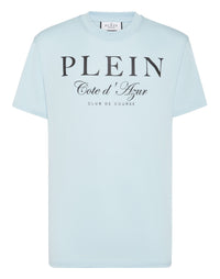 Philipp Plein T-shirt Club The Course 粉藍色深藍PLEIN大字Cote d'Azur印花圓領T恤 男款正面