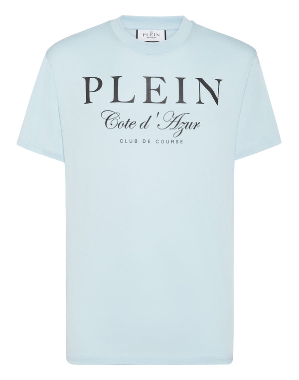 Philipp Plein T-shirt Club The Course 粉藍色深藍PLEIN大字Cote d'Azur印花圓領T恤 男款正面