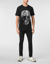 Philipp Plein Skull Coursive 男款黑色水鑽骷髏T恤穿搭示範 189cm L號