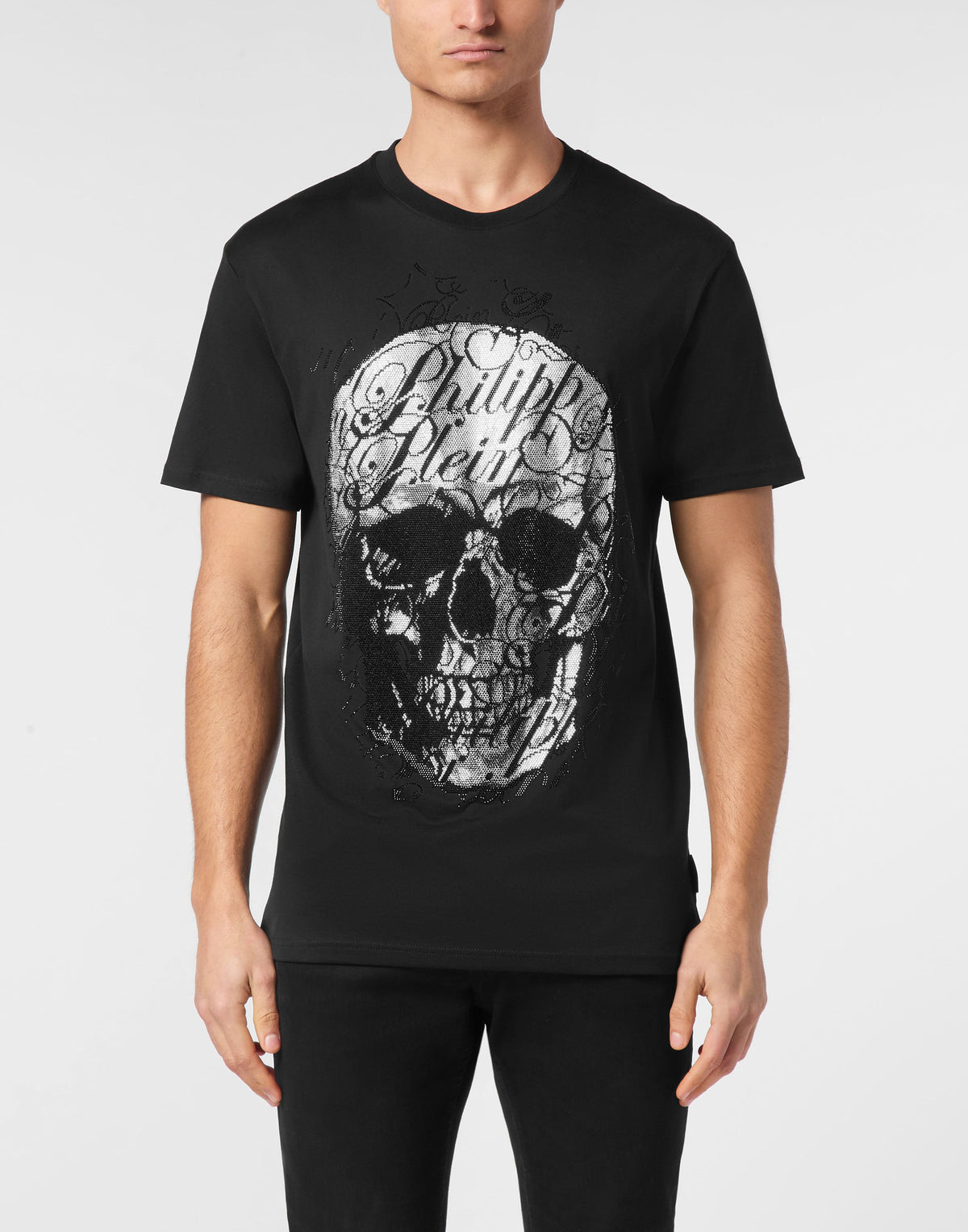 Philipp Plein Skull Coursive 密集白色玻璃水鑽骷髏頭細節特寫