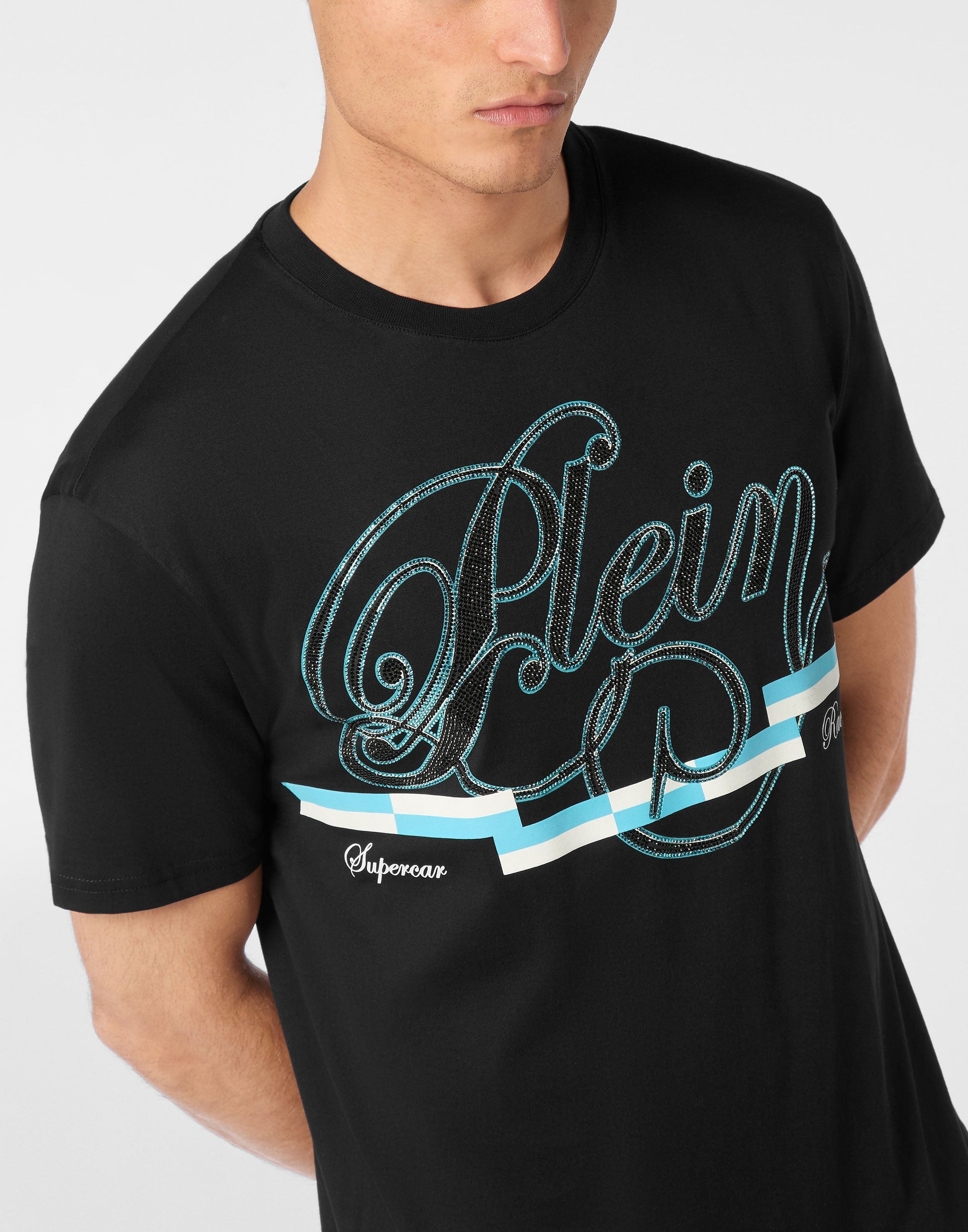 Philipp Plein Coursive Border 男款黑色T恤穿搭示範 189cm L號