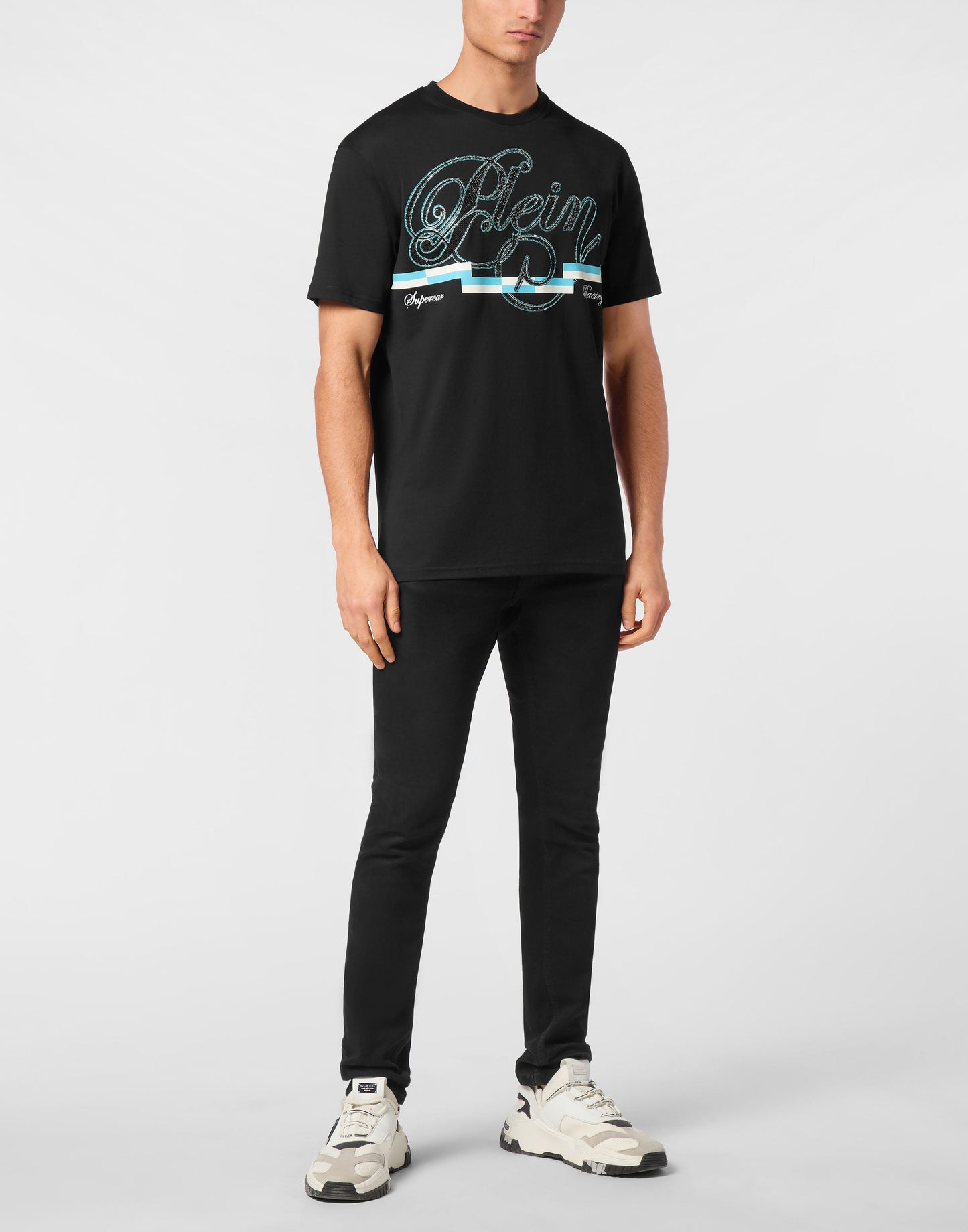 Philipp Plein Coursive Border 男款黑色T恤穿搭示範 189cm L號