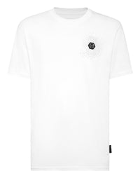 Philipp Plein T-shirt Bling Strass 白色水鑽星爆放射黑色六角徽章圓領T恤 男款正面