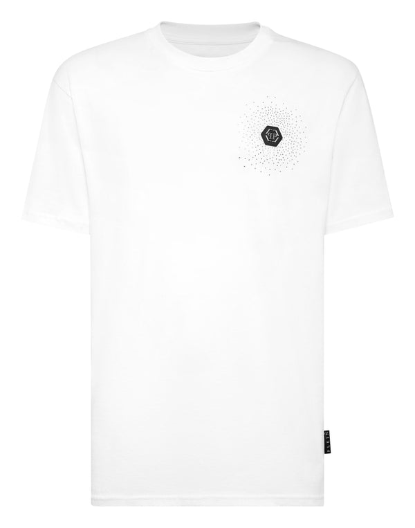 Philipp Plein T-shirt Bling Strass 白色水鑽星爆放射黑色六角徽章圓領T恤 男款正面