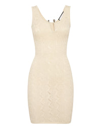 Philipp Plein Viscose Mini Dress Monogram 米白彈性菱形提花V領修身迷你洋裝 女款正面