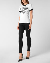 Philipp Plein Sexy Pure 女款白色黑滾邊T恤穿搭示範 178cm S號