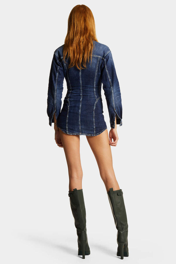 DSQUARED2｜DARK EASY WASH DENIM BUSTIER DRESS 女款丹寧洋裝