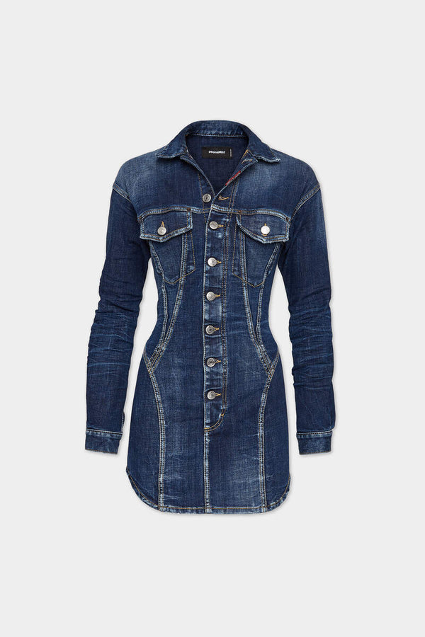 DSQUARED2 DARK EASY WASH DENIM BUSTIER DRESS