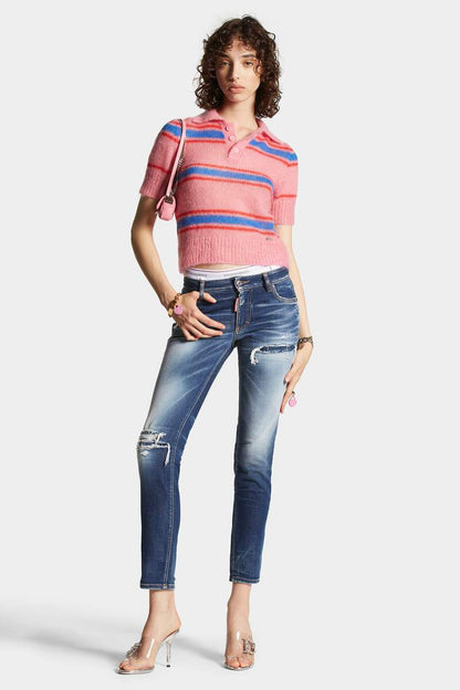 RIPPED KNEE WASH MEDIUM WAIST JENNIFER JEANS