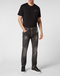 Philipp Plein｜Denim Trousers Super Straight Cut Skull&Bones 男款牛仔褲