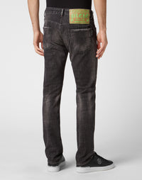 Philipp Plein｜Denim Trousers Super Straight Cut Skull&Bones 男款牛仔褲