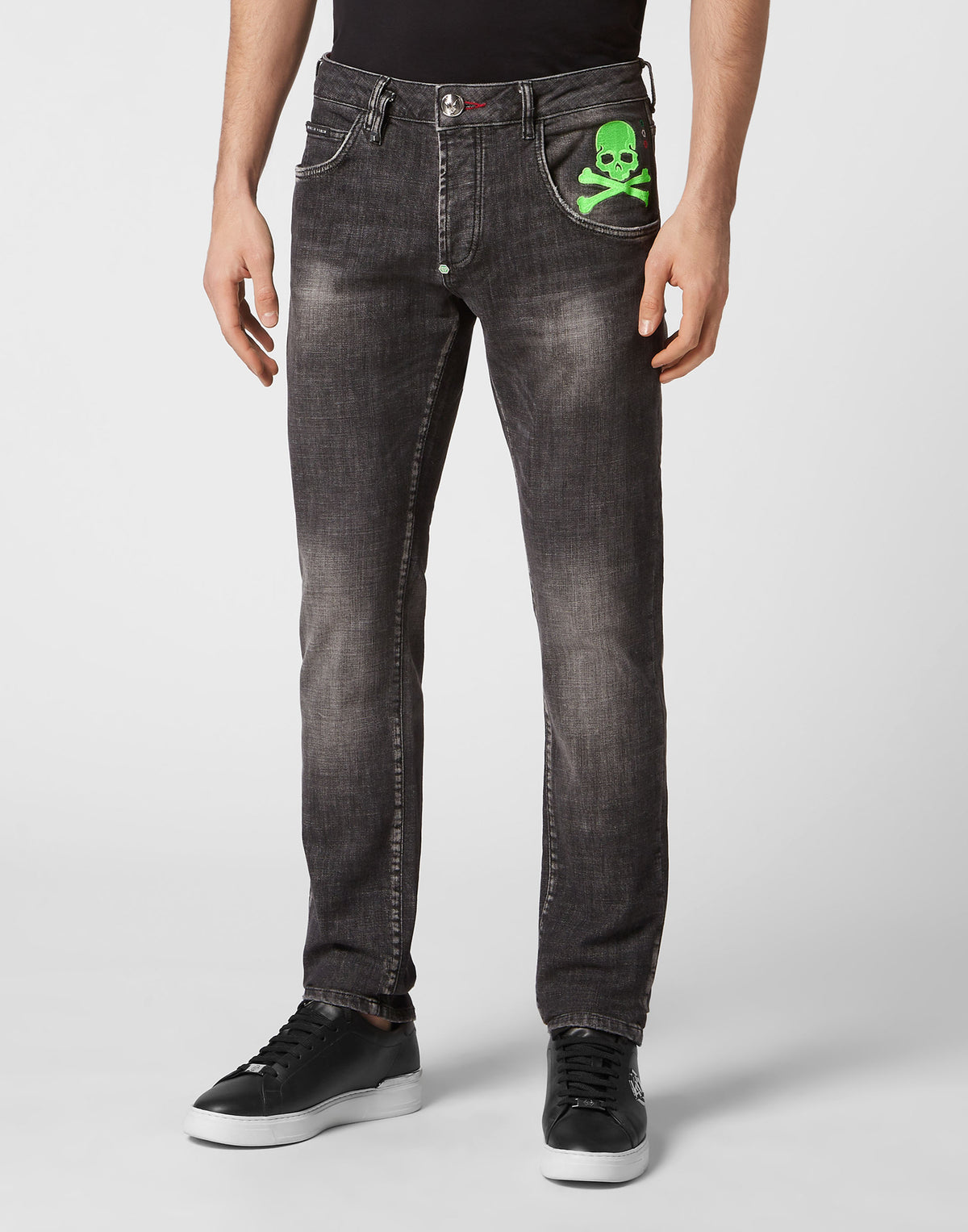 Philipp Plein｜Denim Trousers Super Straight Cut Skull&Bones 男款牛仔褲