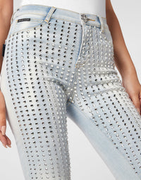 Philipp Plein｜High Waist Jeggings Crystal Pinstripe 女款彈力牛仔褲