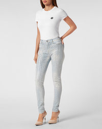 Philipp Plein｜High Waist Jeggings Crystal Pinstripe 女款彈力牛仔褲