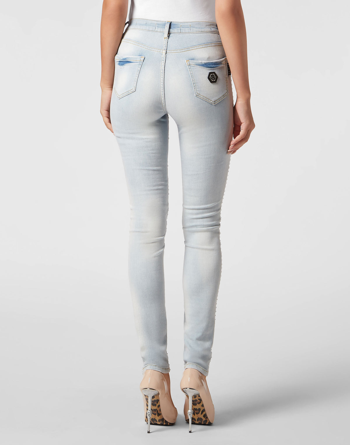 Philipp Plein｜High Waist Jeggings Crystal Pinstripe 女款彈力牛仔褲