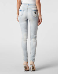 Philipp Plein｜High Waist Jeggings Crystal Pinstripe 女款彈力牛仔褲