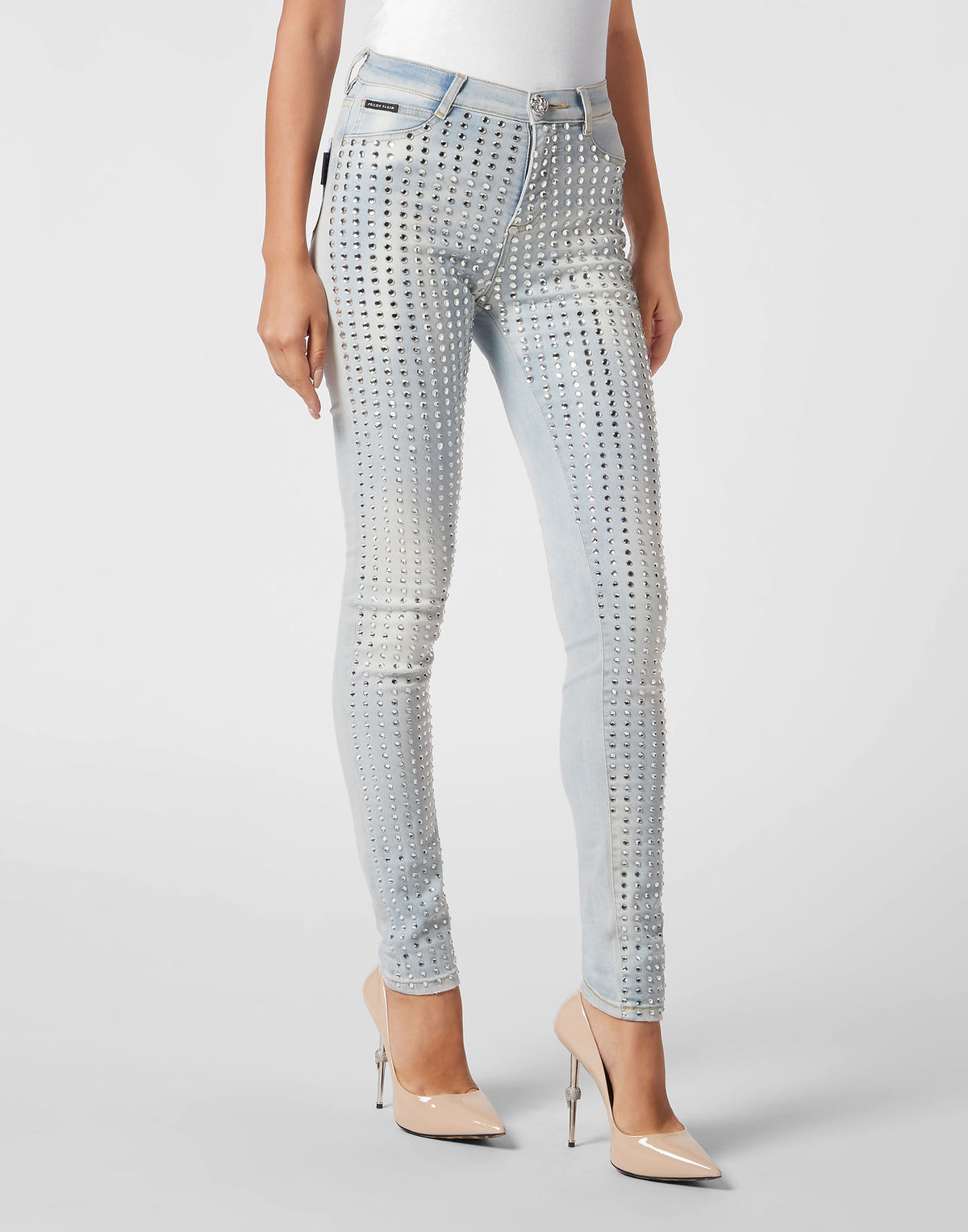 Philipp Plein｜High Waist Jeggings Crystal Pinstripe 女款彈力牛仔褲