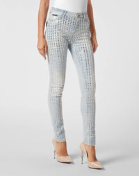 Philipp Plein｜High Waist Jeggings Crystal Pinstripe 女款彈力牛仔褲