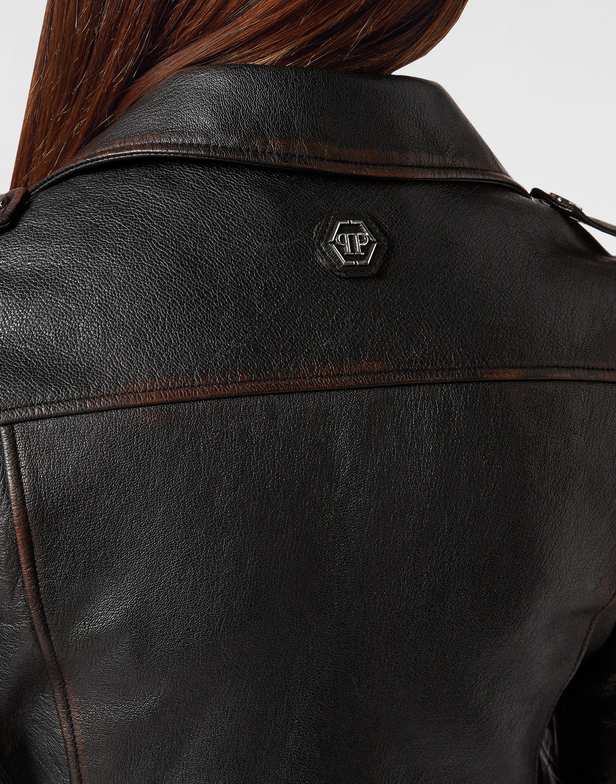 Philipp Plein｜Vintage Leather Boxy Biker 女款皮外套