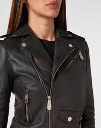 Philipp Plein｜Vintage Leather Boxy Biker 女款皮外套