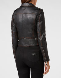 Philipp Plein｜Vintage Leather Boxy Biker 女款皮外套