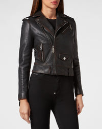 Philipp Plein｜Vintage Leather Boxy Biker 女款皮外套